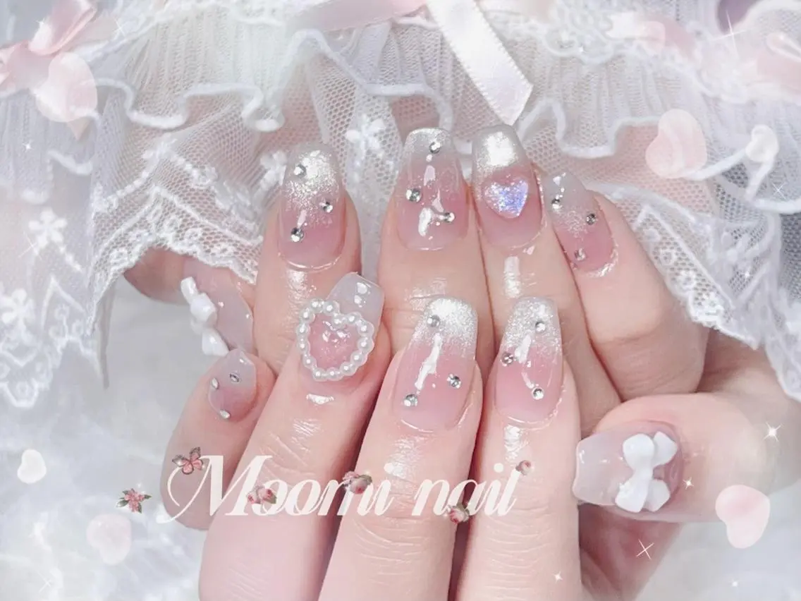 ネイル アートネイル 成人式 長さ出し フットネイル フレンチネイル ハンドネイル moomi nail スカルプ専門のネイルデザイン
