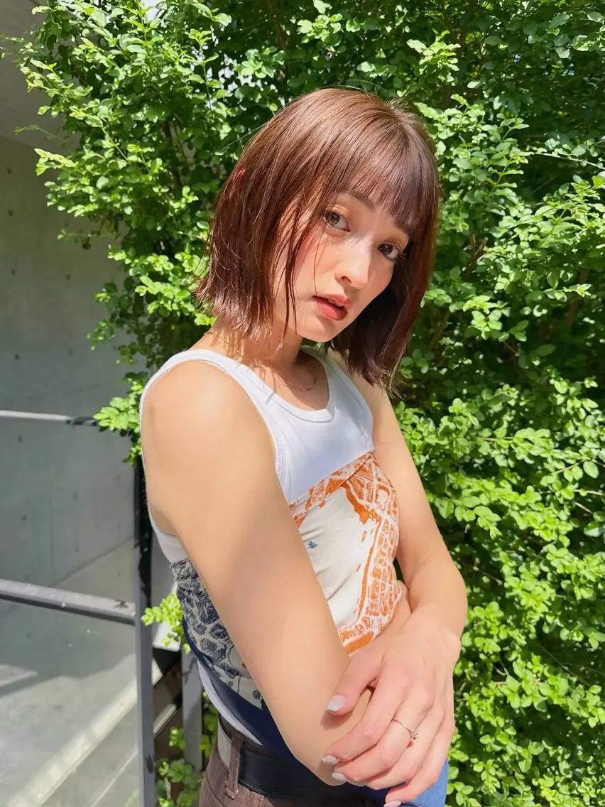 ショート カラー 透明感カラー ボブ 外ハネヘア カット ヘアカラー トリートメント ヘッドスパ ayaka/暖色 /ニュアンスボブのヘアスタイル