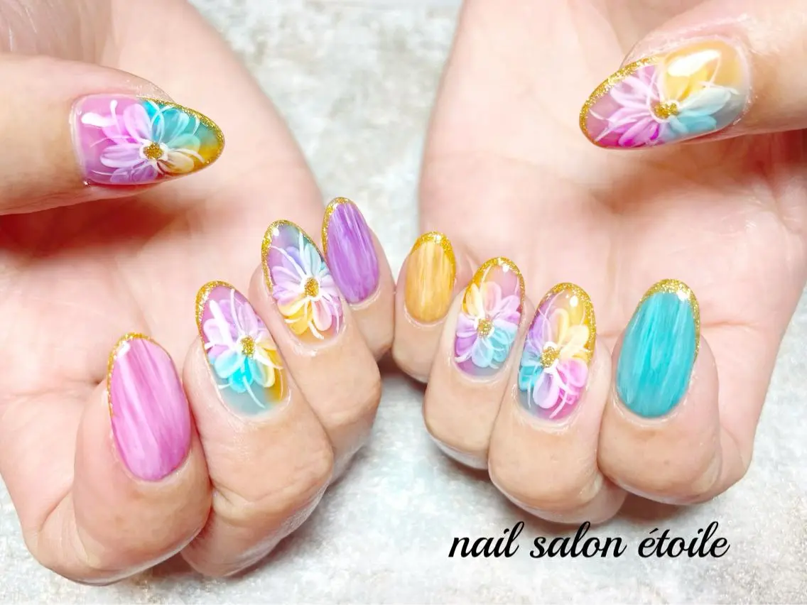 ネイル アートネイル フラワーネイル ジェルネイル ハンドネイル nail salon étoileのネイルデザイン