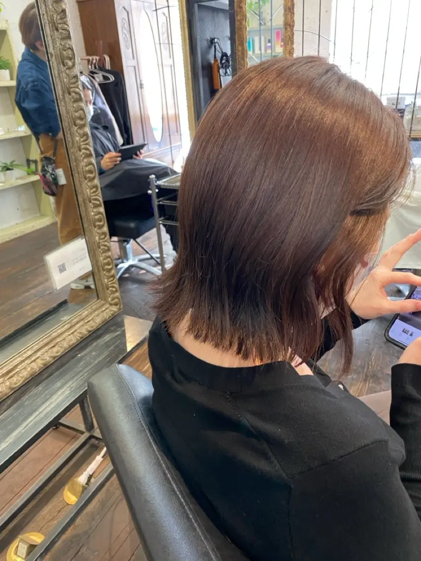 ミディアム カラー ベージュカラー ラベンダーカラー ラベンダーベージュ ケアストレート ハナシロミサキのヘアスタイル