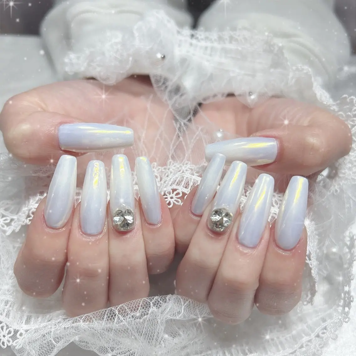 ネイル ミラーネイル スカルプネイル ホワイト Best Nail Yu🎀🫧のネイルデザイン