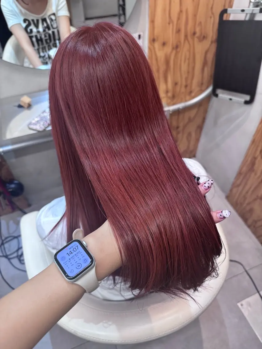 ロング カラー ブリーチ ダブルカラー ブリーチなしカラー ピンクカラー レッドカラー ヘアカラー 縮毛矯正/ショート なーな🎀🤍のヘアスタイル