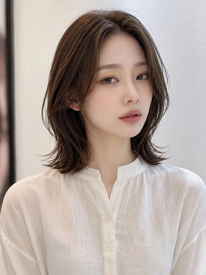 ミディアム ボブ 髪質改善 韓国風ヘア レイヤーカット 縮毛矯正 カット ヘアカラー 髪質改善/レイヤー/ 佐藤　舞🌷🫧のヘアスタイル