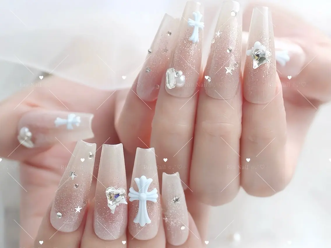 ネイル べっ甲ネイル ブルー 長さ出し フレンチネイル ジェルネイル ハンドネイル Rin Nail 新大久保店のネイルデザイン