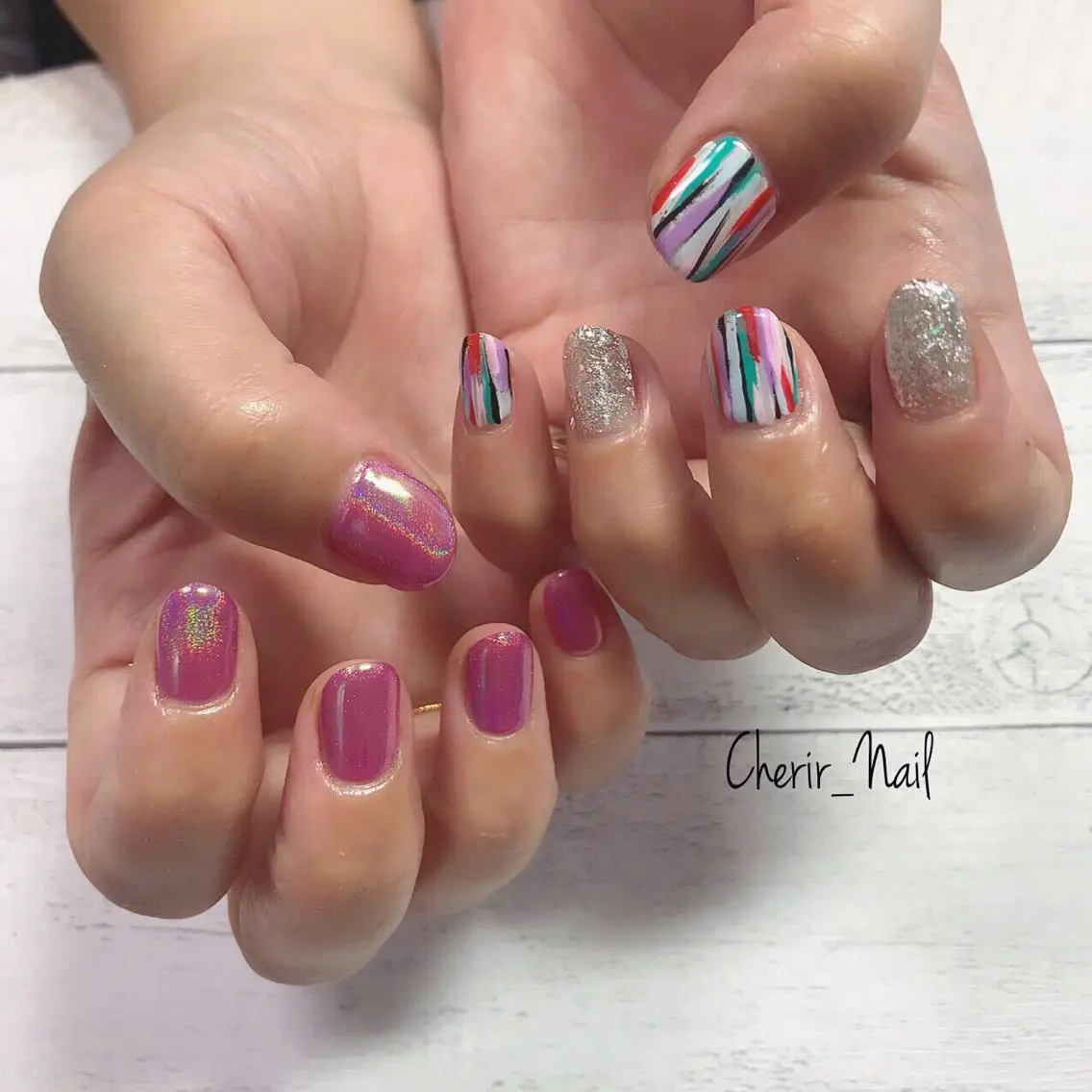 ネイル ラメ(グリッター) 大理石ネイル(マーブル) ミラーネイル ニュアンスネイル ワンカラーネイル Cherirnail kaoriのネイルデザイン