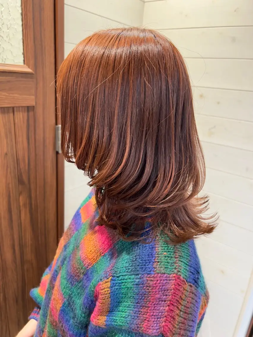 ミディアム カラー ボブレイヤー ブラウンカラー オレンジ オレンジブラウン ボブ 🍇おぐら めぐみ🍇のヘアスタイル