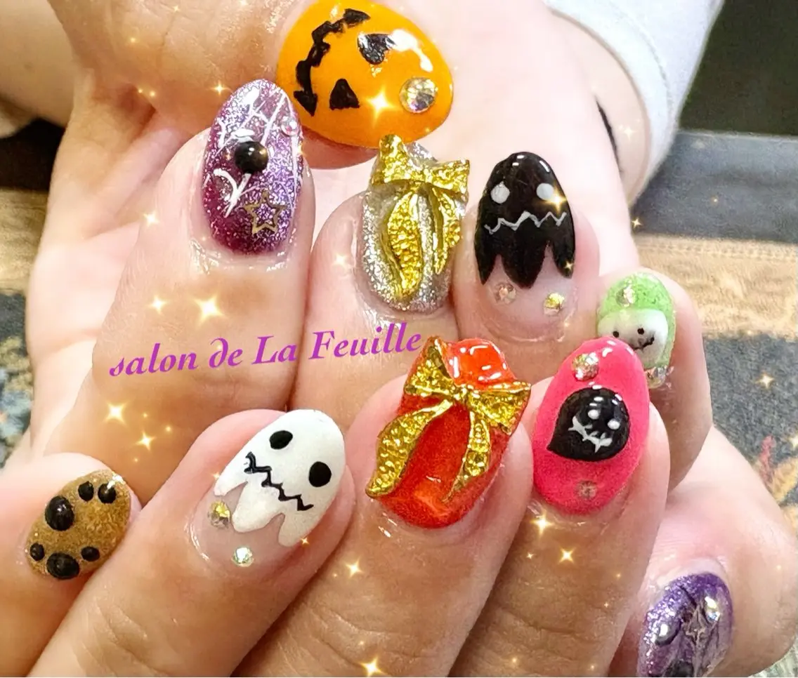 ショート ハロウィン サロンドラフィーユ LAFEUILLEのネイルデザイン