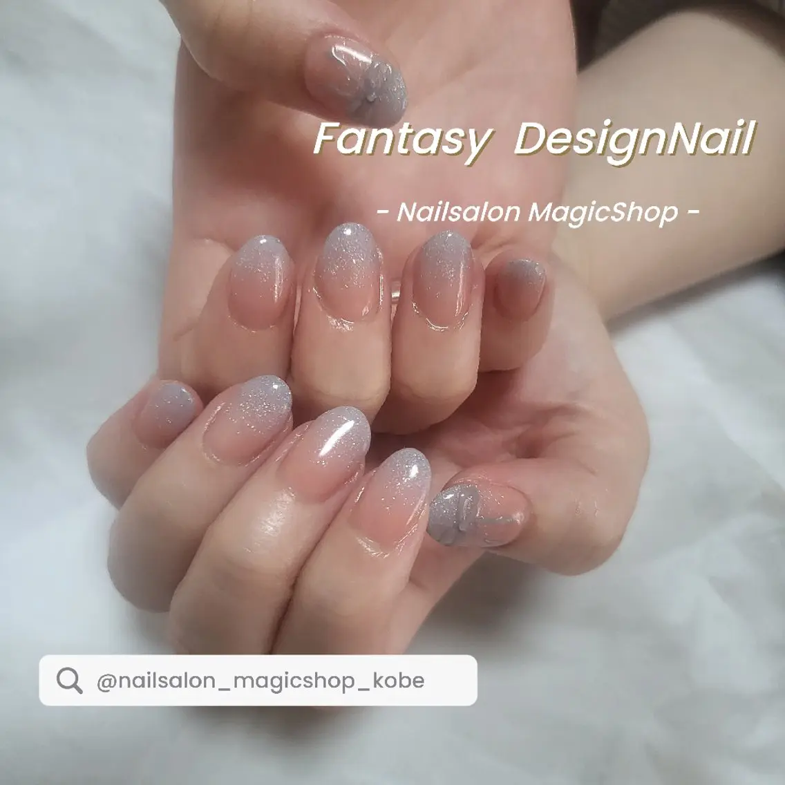 ネイル ブルー ジェルネイル グラデーション オレンジ リボン ハンドネイル Nailsalon MagicShopのネイルデザイン