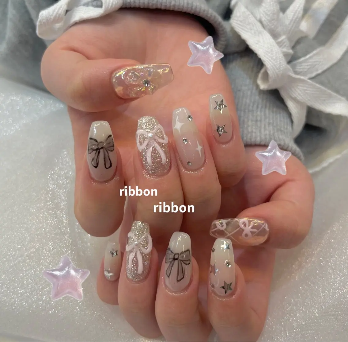 ネイル リボン ハンドネイル Ibuki 🎀仙台パルコ🎀のマツエク・マツパデザイン