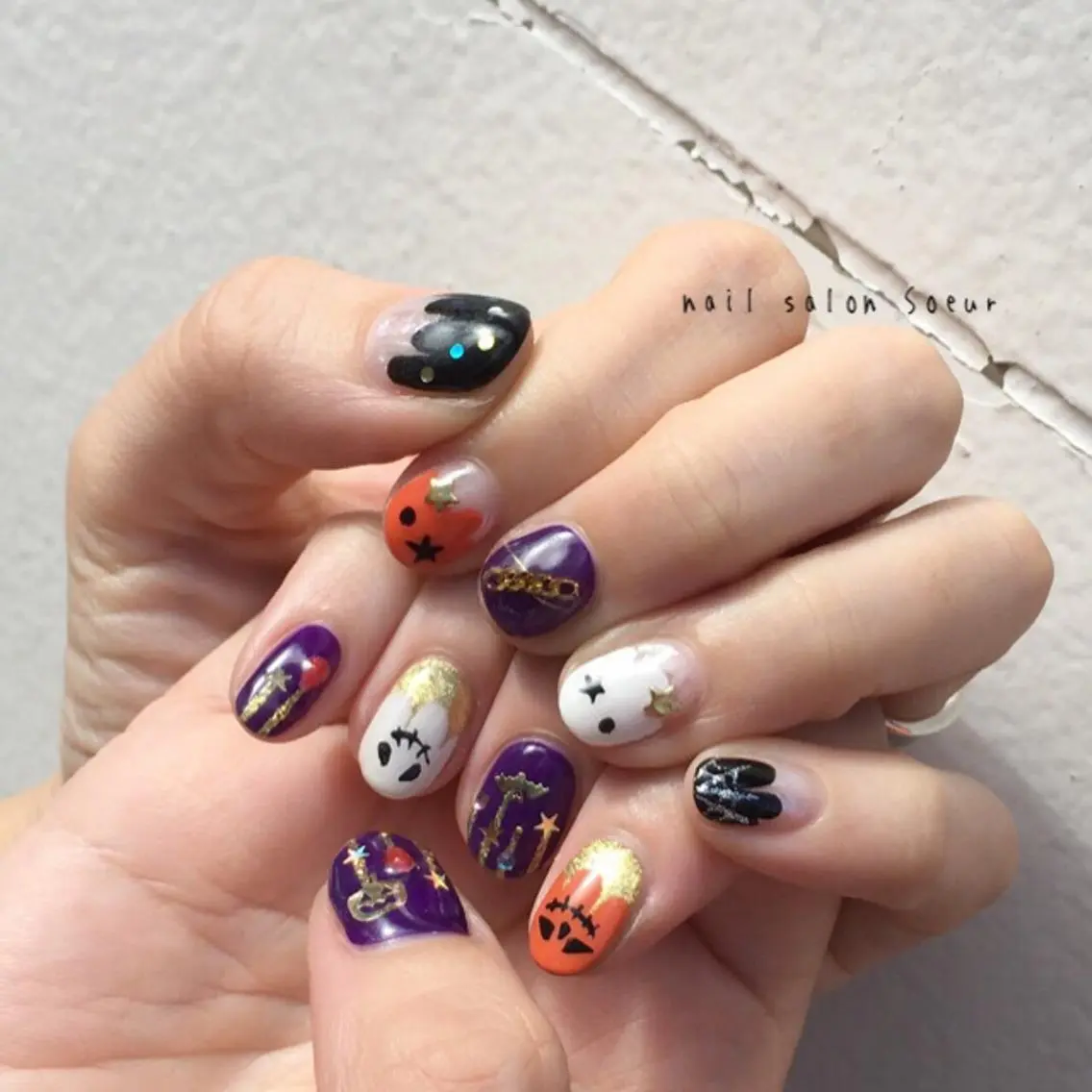 ネイル アートネイル ジェルネイル ハロウィン 持ち込み ハンドネイル nail salon Soeurのネイルデザイン