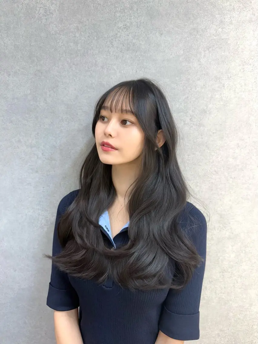 ロング 顔周りカット レイヤーカット 韓国風パーマ/ 菅沼 成郷のヘアスタイル
