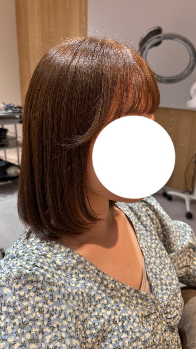 ミディアム カラー ブリーチ ブラウンカラー ブリーチなしカラー ボブ レイヤーカット 藤田 小波のヘアスタイル