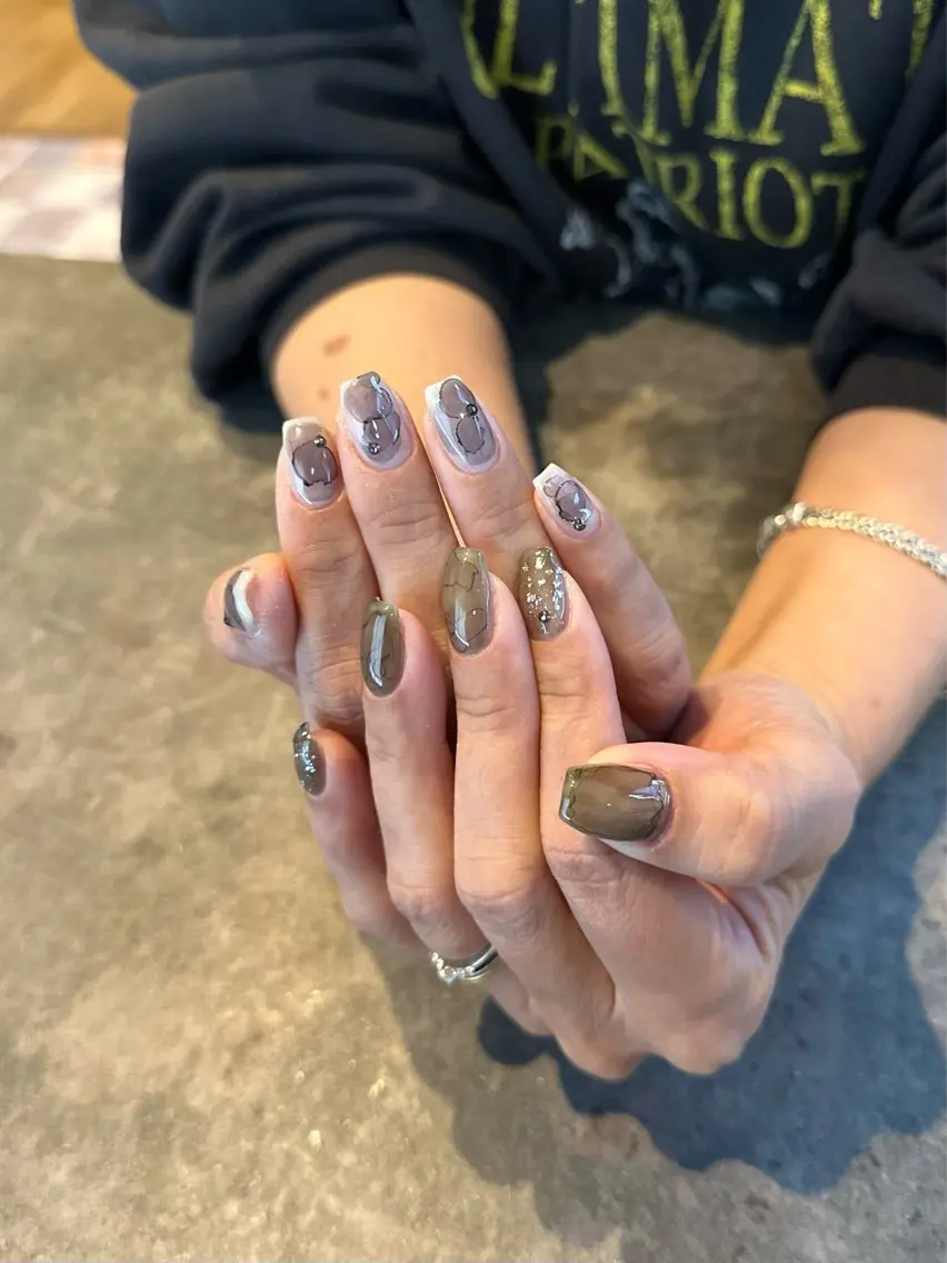 ネイル フラワーネイル 大理石ネイル(マーブル) ニュアンスネイル シンプルネイル nail salon amanoのネイルデザイン
