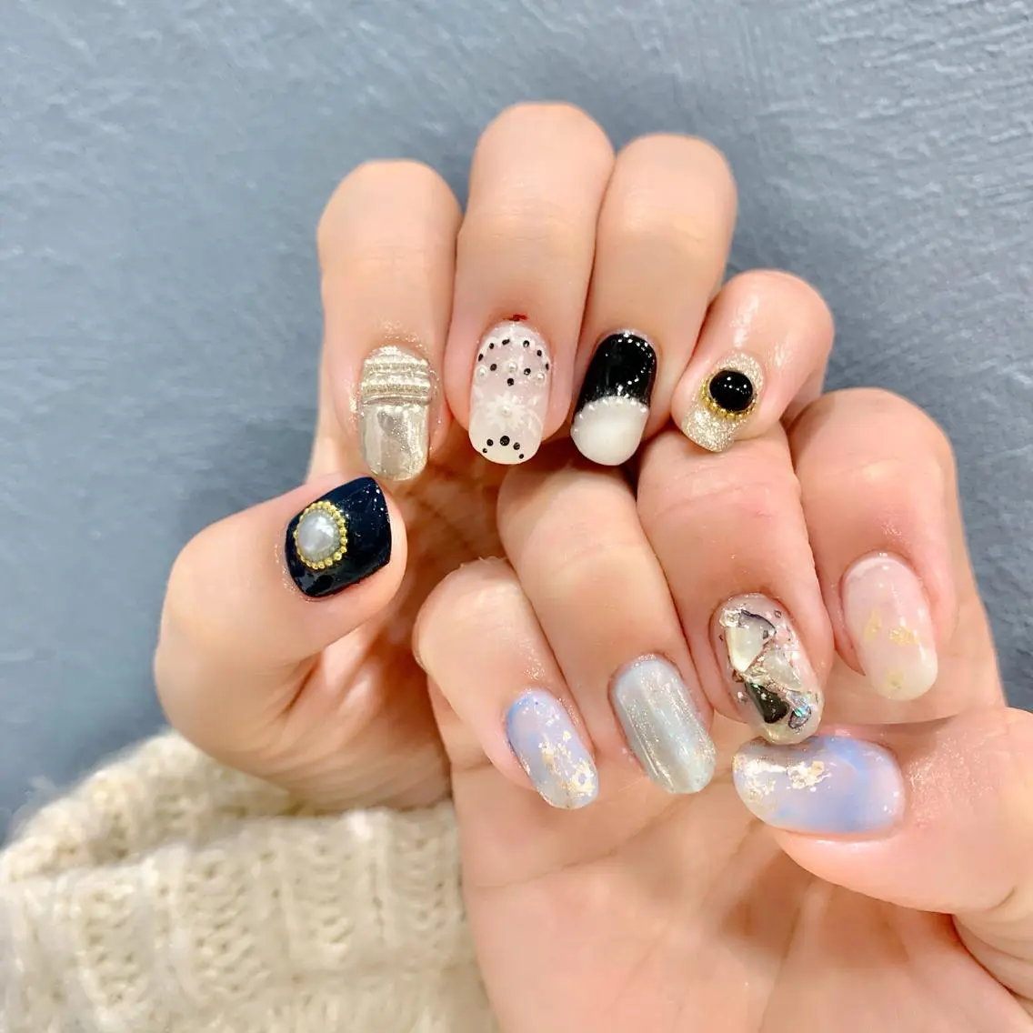 ネイル ブルー ニュアンスネイル ハンドネイル 佐藤 まりえのネイルデザイン