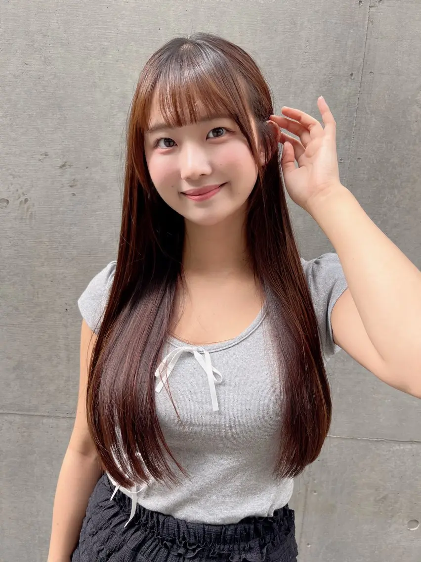 ロング 学生 酸性ストレート カット ヘアカラー 縮毛矯正 トリートメント 酸性ストレート/ 透明感カラー/中村利のヘアスタイル