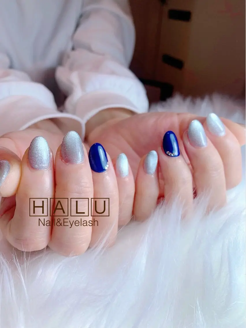 ネイル ネイビー 冬ネイル HALU ハルのネイルデザイン