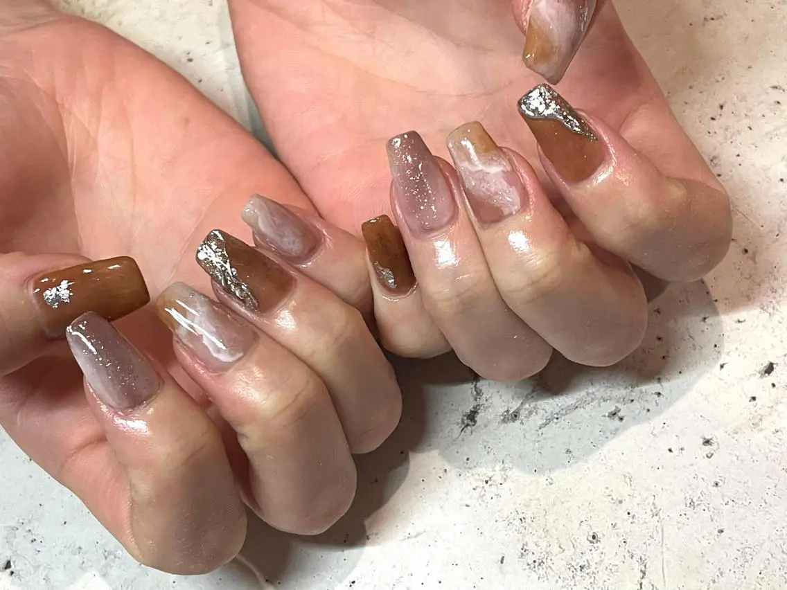 ネイル ハンドネイル 韓国/ワンホン/長さ 出しつけ放題🎀のネイルデザイン