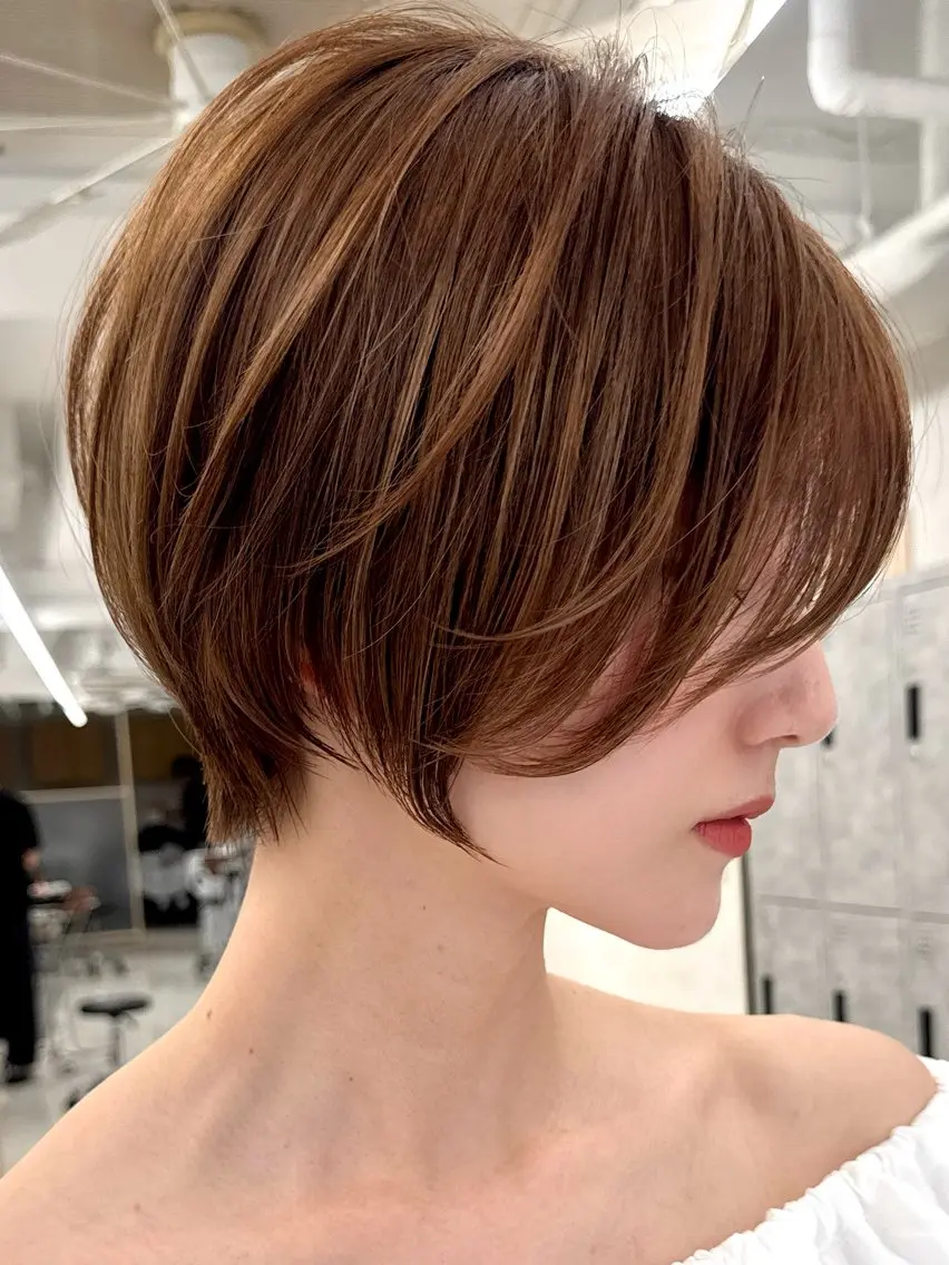 ショート カラー ショートボブ 丸みショート 透明感カラー ボブ ショートヘア カット ヘアカラー トリートメント 似合わせカット/ レイヤーカット/新谷のヘアスタイル