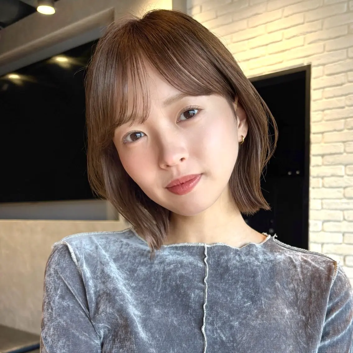 ショート カラー ボブレイヤー ベージュカラー ヘーゼル ボブ レイヤーカット カット ヘアカラー トリートメント 顔まわり🥣レイヤー /透明感/水口舞奈のヘアスタイル