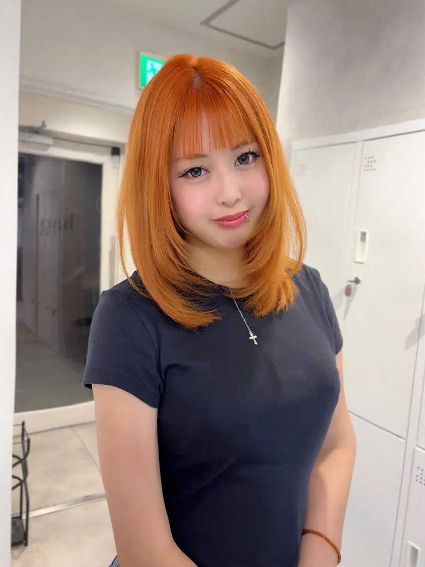 ミディアム カラー ヘアアレンジ ブリーチ ダブルカラー ブリーチなしカラー オレンジ ヘアカラー カラーモデル募集/ 渋谷/Ayaka🎀のヘアスタイル