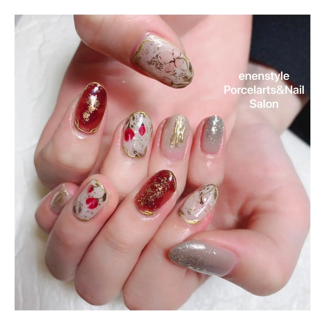 ミディアム ネイル ハンドネイル 🐾enen style 🐾のネイルデザイン