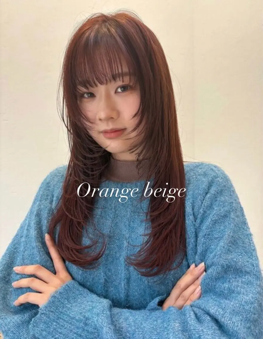 ロング カラー ベージュカラー 透明感カラー ダブルカラー オレンジ カット ヘアカラー トリートメント 透明感/レイヤー/ 縮毛矯正/ほのか🍪のヘアスタイル