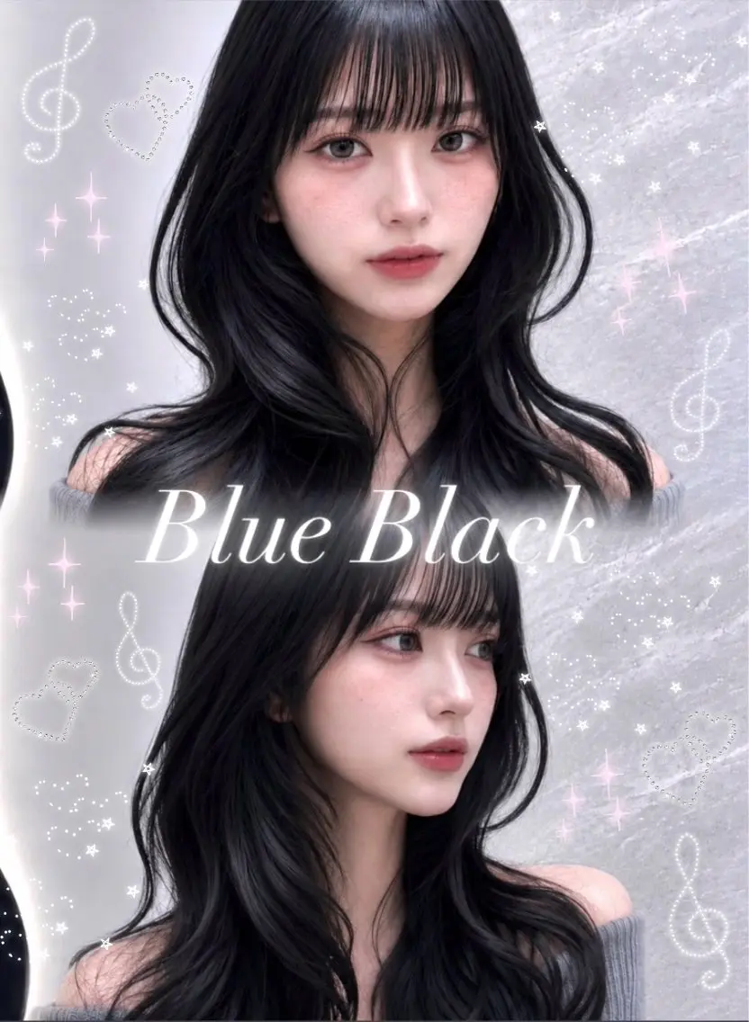 セミロング カラー ヘアアレンジ 黒髪 ブルーカラー ブルーブラック 透明感カラー グレージュ ヘアカラー 🖤kana韓国ヘア 艶髪カラー特化🖤のヘアスタイル