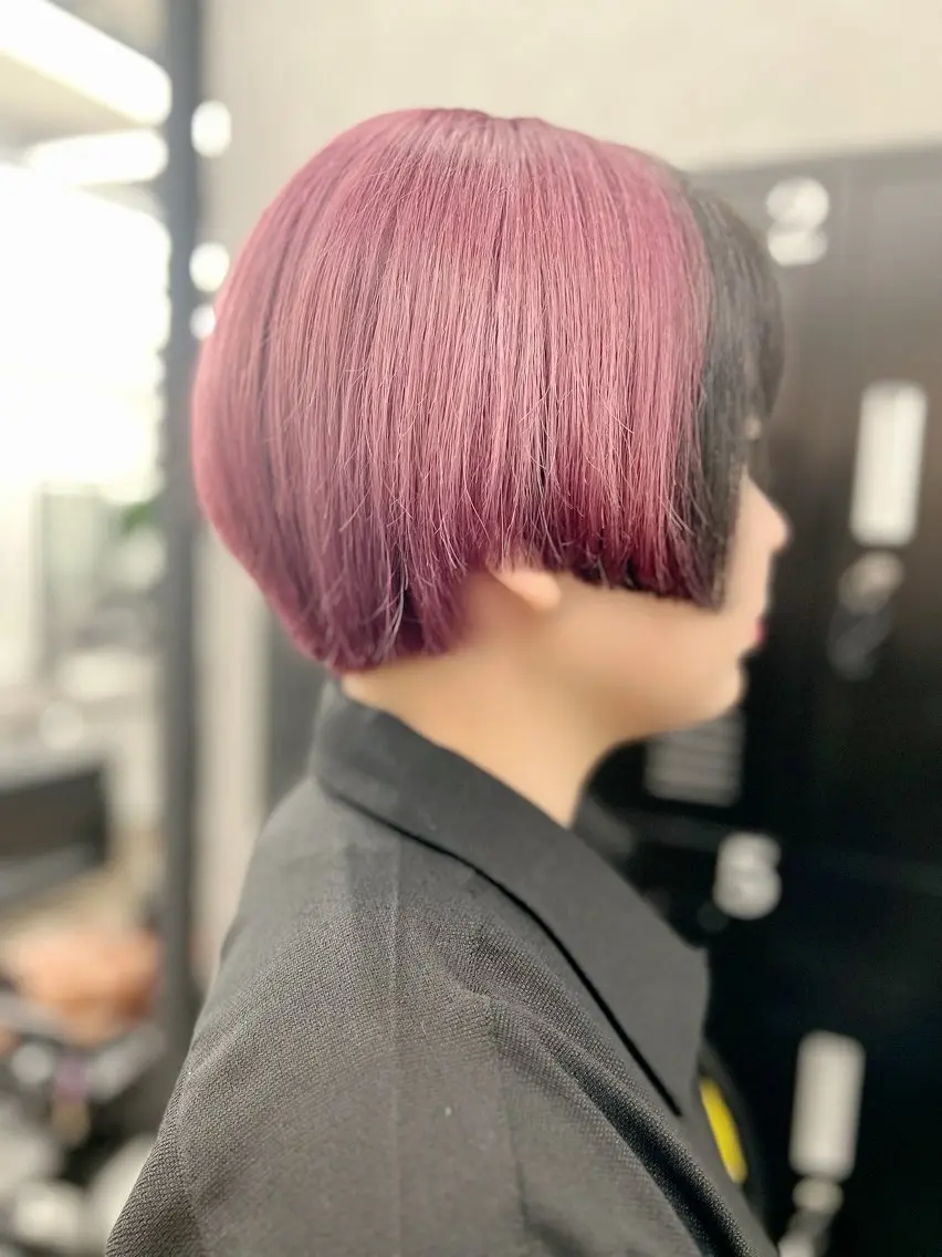 ショート カラー 黒髪 ピンクカラー バイオレットカラー カット ヘアカラー 透明感カラー特化🫧 🦋栗原🦋のヘアスタイル