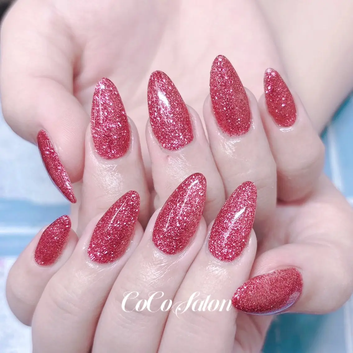 ネイル 長さ出し ジェルネイル キラキラネイル ラメ(グリッター) ワンカラーネイル ハンドネイル CoCoSalon ネイル/まつ毛予約のネイルデザイン