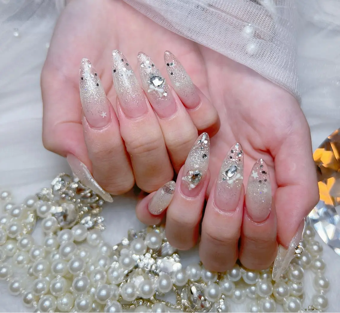 ネイル アートネイル オーロラネイル チークネイル 長さ出し フットネイル Miya _nailのネイルデザイン