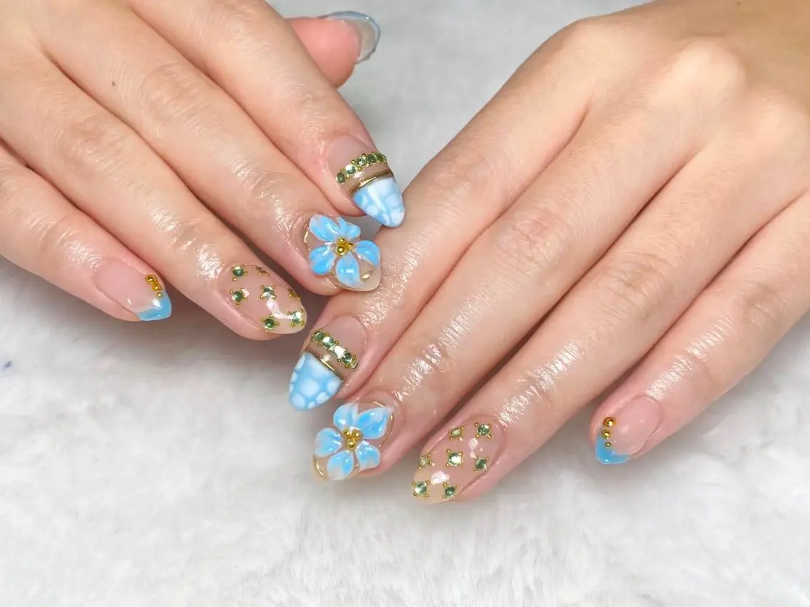 ネイル ハンドネイル ユリ🎀長さだし/ パラジェル/持ち込みのネイルデザイン