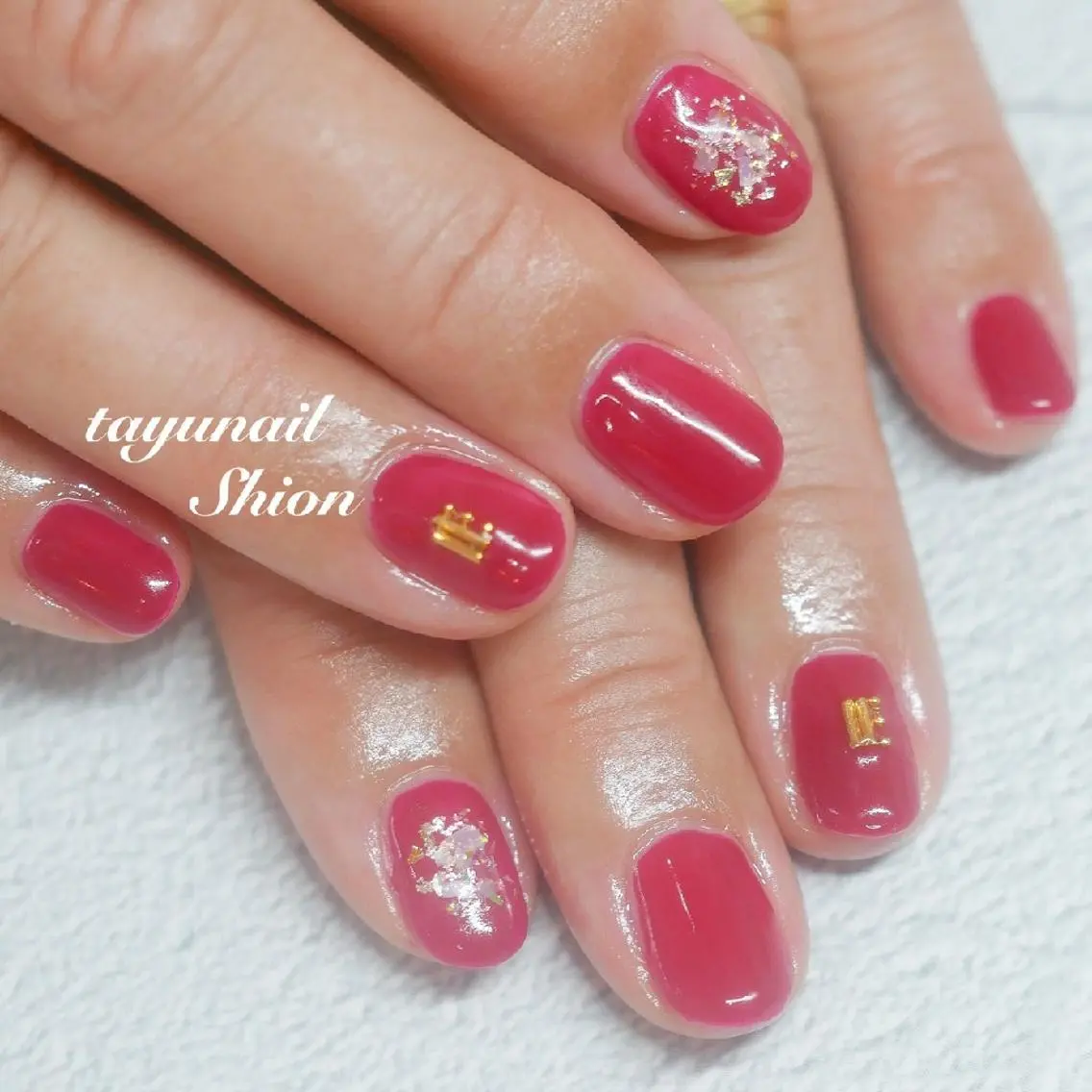 ネイル ブルー ジェルネイル パラジェル 赤色 ネイルサロン 【たゆnail】のネイルデザイン