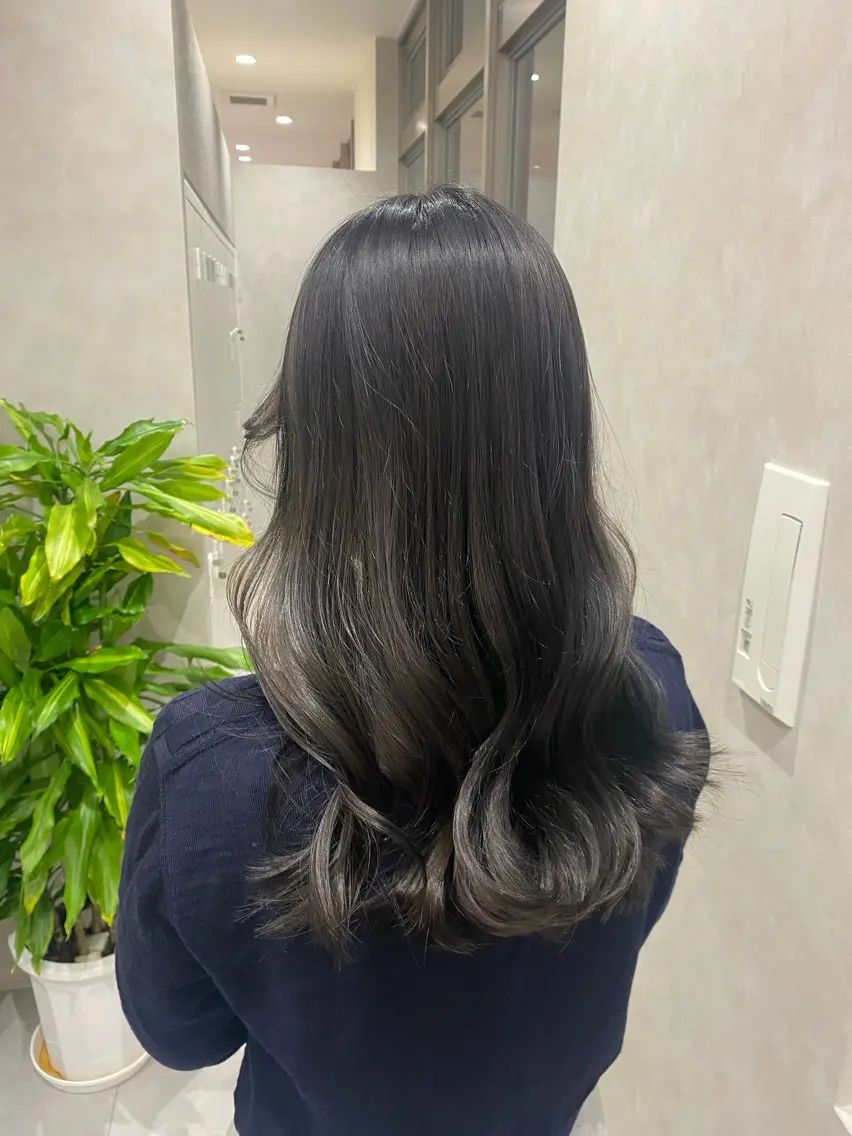 ロング カラー 黒髪 グレーブラック 韓国ヘア・カラー 🩵SHIZUKUのヘアスタイル