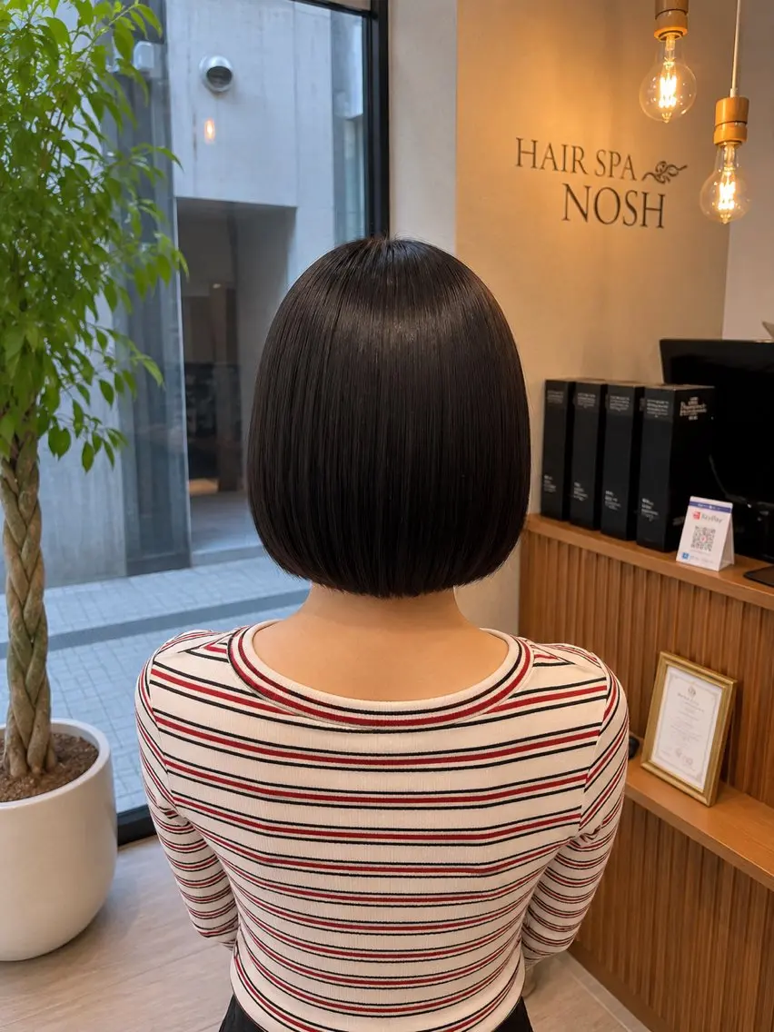 ショート 切りっぱなしボブ ボブ 🍀あんず Nosh/博多のヘアスタイル