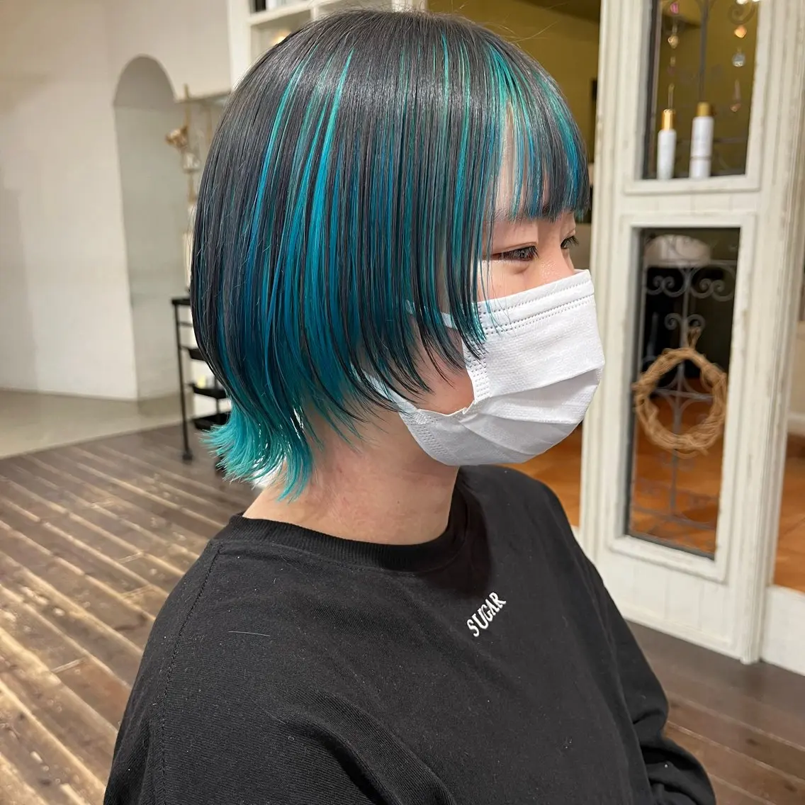 ショート カラー 黒髪 ミント ミントグリーン ヘアカラー パ ルのヘアスタイル