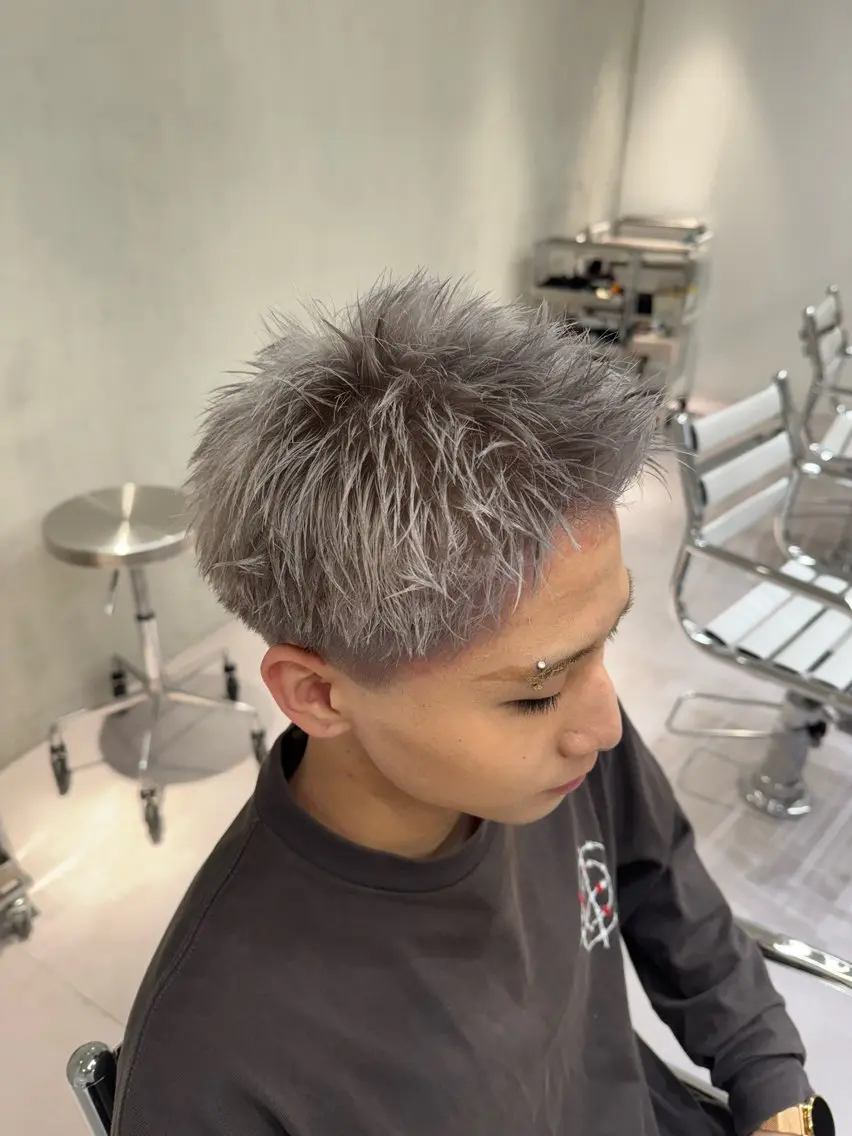 カラー メンズ シルバー ホワイトシルバー ブリーチ/パーマ特化 片平和寿のヘアスタイル