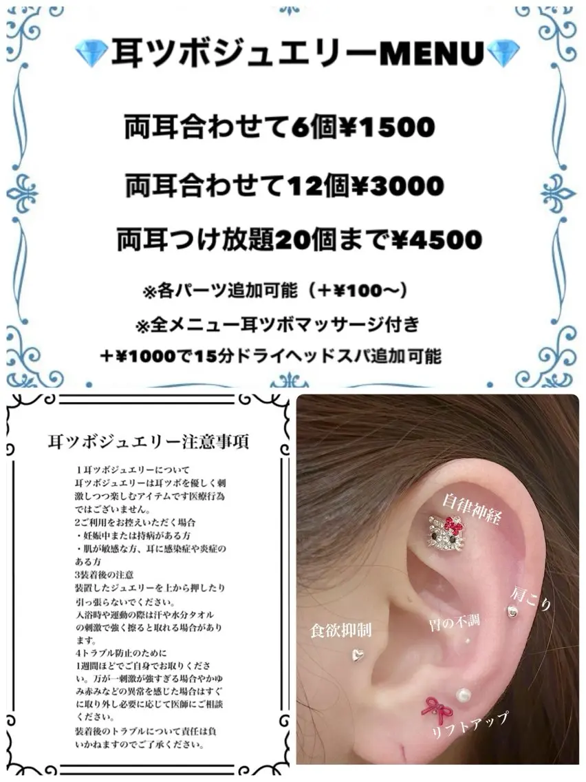 耳ツボジュエリーつけ放題両耳20個までの写真