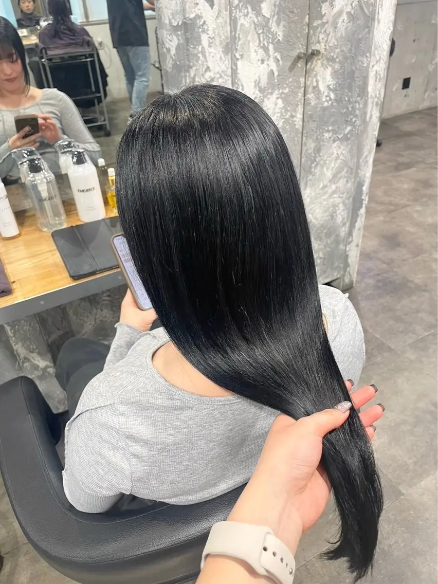 ロング カラー ヘアアレンジ 黒髪 髪質改善 トリートメント 💓色落ちまで綺麗な 垢抜けカラー💓のヘアスタイル
