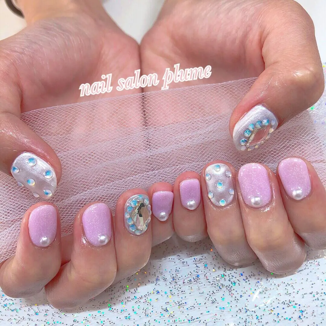 ネイル アートネイル ガーリー ハート キラキラネイル 韓国ネイル plume nail ☆韓国ネイルのネイルデザイン