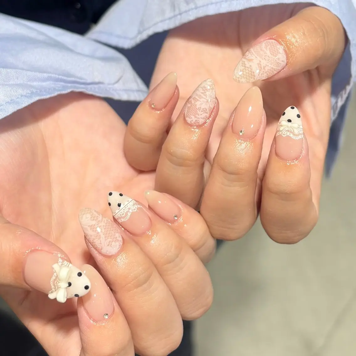 ネイル ドット ガーリー レース 持ち込み リボン モデル様募集中♡ Kokomi🍮のネイルデザイン