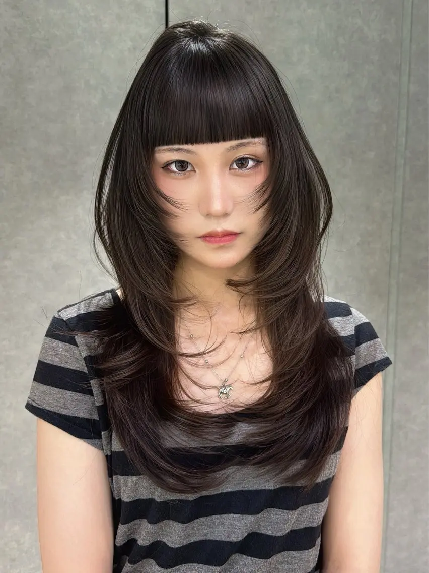 ロング ロング オン眉 カット ヘアカラー yu-kaハッシュ カット/レイヤーのヘアスタイル