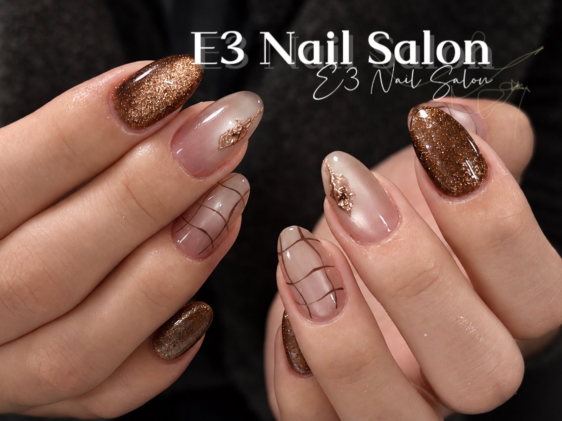 ネイル アニマル柄 オーロラネイル べっ甲ネイル ボルドー ブラウン ハンドネイル E3 Nail Salonのネイルデザイン