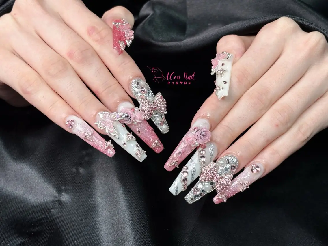 ネイル 桜ネイル 長さ出し フラワーネイル フレンチネイル ジェルネイル ハンドネイル ACon NailSalonのネイルデザイン