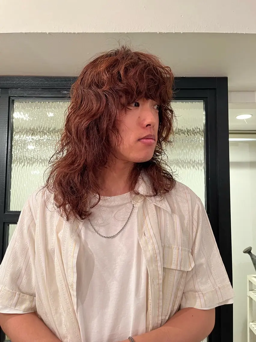 ロング カラー パーマ ベージュカラー ブラウンカラー オレンジ オレンジブラウン 🧸メンズカット 🧸conatsuのヘアスタイル