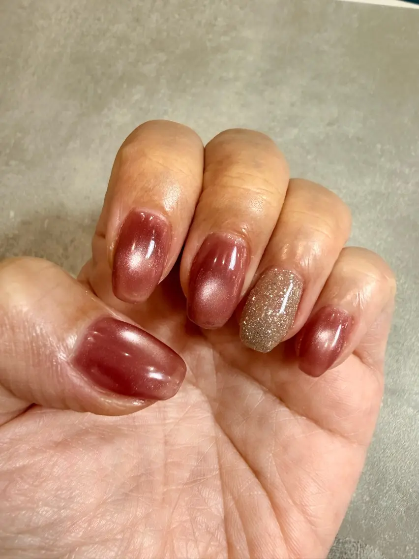 ネイル フラッシュネイル マグネットネイル ワンカラーネイル ピンク シルバー YUZUME 蒲田店のネイルデザイン
