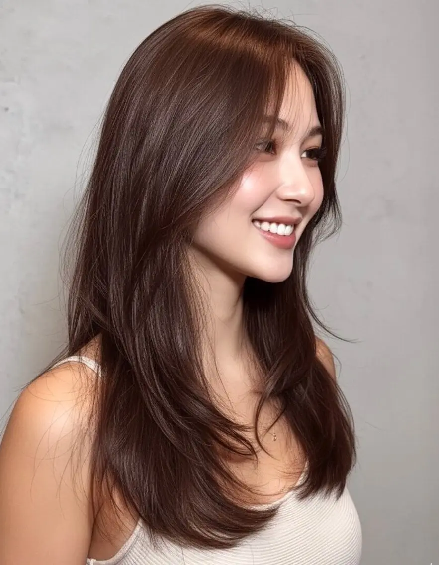 ロング ロングレイヤー くびれヘア ヨシンモリ 韓国風ヘア レイヤーカット 藤田大夢 /liberte高崎のヘアスタイル