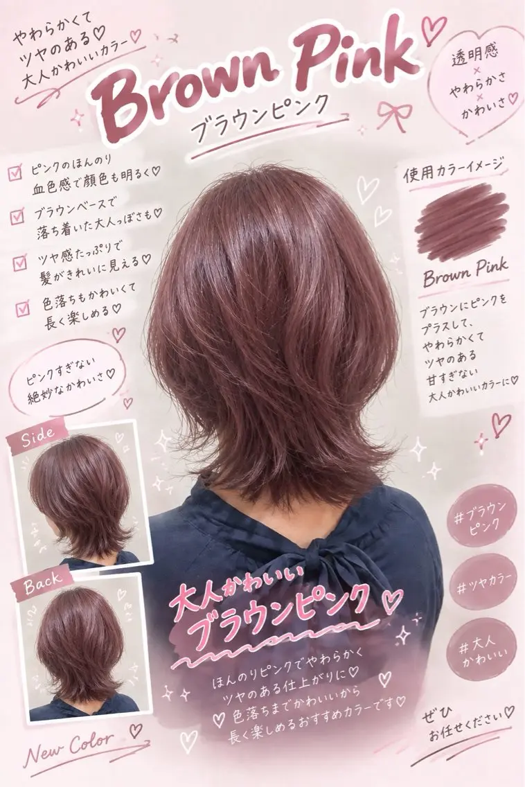 ミディアム カラー ブラウンカラー 透明感カラー ピンクカラー ピンクブラウン 🫧おおにし みか🫧のヘアスタイル