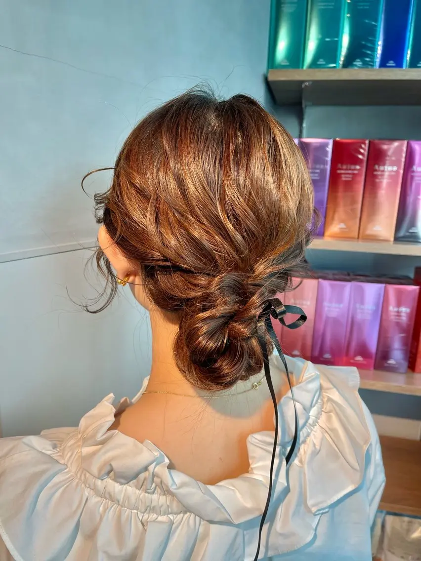 セミロング 卒業式のヘアスタイル 韓国風ヘア 浴衣 推し活アレンジ🎀艶 カラー🫧nanoのヘアスタイル