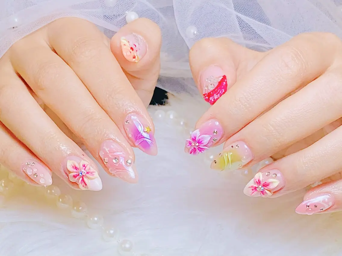 ネイル チークネイル 長さ出し フラッシュネイル フレンチネイル グラデーション ハンドネイル AN NAIL SALONのネイルデザイン
