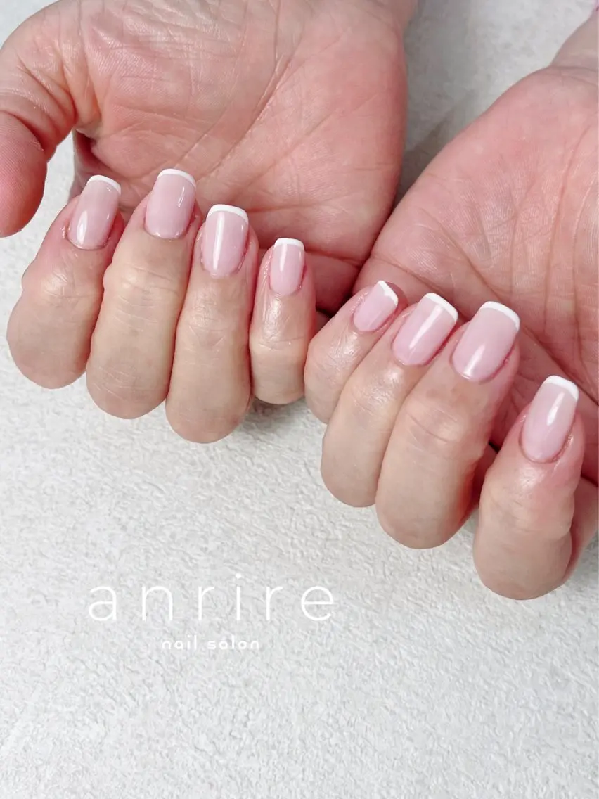 ネイル フレンチネイル ジェルネイル パラジェル ピンク シンプルネイル nailsalon anrireのネイルデザイン